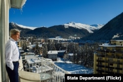 U.S. Secretary of State John Kerry takes a moment on Jan. 22, 2016, to enjoy the view of Davos, Switzerland, before delivering remarks to attendees at the World Economic Forum.