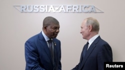 Presidente de Angola, João Lourenço, e Presidente da Rússia, Vladimir Putin, em Sochi, na Cimeira Rússia - África. 24 outubro, 2019