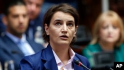 Serbia's Prime Minister-designate Ana Brnabic addresses the parliament in Belgrade, Serbia, June 28, 2017. Brnabic is expected to take office this week after a vote in parliament, which is considered a formality. 