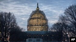 The Capitol Dome in Washington is illuminated early on Jan. 12, 2016, the day of President Barack Obama's final State of the Union address before Congress in Washington.