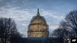 FILE - The Capitol Dome in Washington is illuminated early on Jan. 12, 2016, the day of President Barack Obama's final State of the Union address before Congress in Washington.