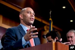 FILE - Rep. Hakeem Jeffries, D-N.Y., speaks at a news conference on Capitol Hill in Washington, May 16, 2018.