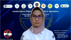 Juru Bicara Kemenhub Adita Irawati dalam telekonferensi pers di Jakarta, Kamis, 13 Mei 2021. (Foto: tangkapan layar/Ghita Intan/VOA)