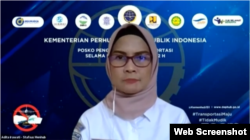 Juru Bicara Kemenhub Adita Irawati dalam telekonferensi pers di Jakarta, Kamis, 13 Mei 2021. (Foto: tangkapan layar/Ghita Intan/VOA)
