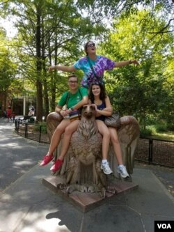My roommates and I becoming one with nature at the zoo.