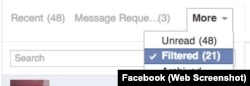 Facebook Filtered Messages Menu