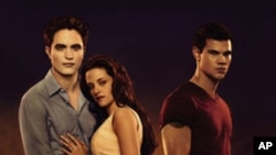 The lead characters in the "Twilight Saga," (from left) Edward, Bella and Jacob.