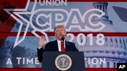 President Donald Trump delivers remarks to the Conservative Political Action Conference, Feb. 23, 2018, in Oxon Hill, Md.