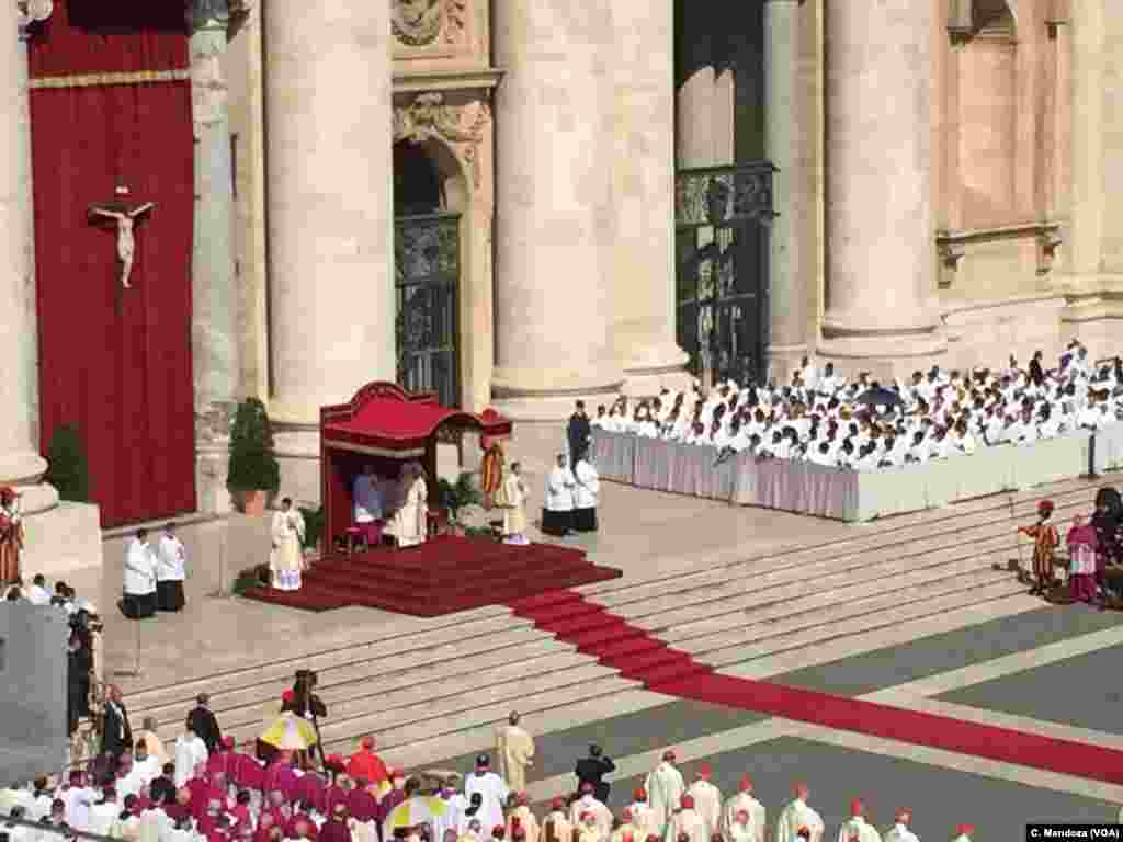 Pope Francis leads a Mass for the conization of Mother Teresa in St. Peter's Square at the Vatican, Sept. 4, 2016.