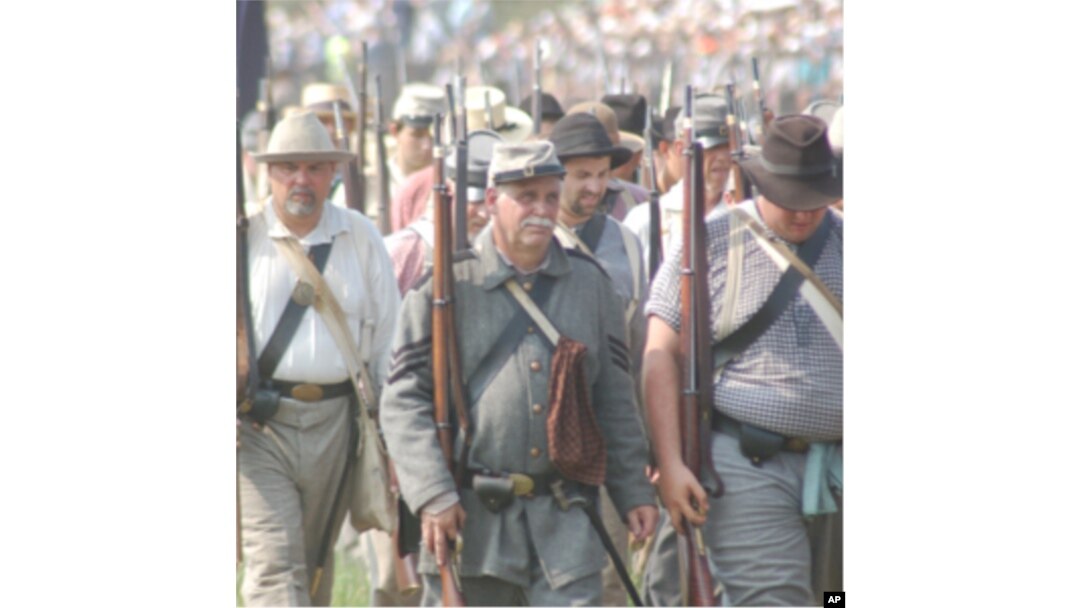 These re-enactors are portraying Confederate soldiers from the old American South.