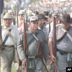 These re-enactors are portraying Confederate soldiers from the old American South.