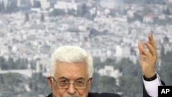 Palestinian President Mahmoud Abbas speaks about his bid for Palestinian statehood recognition at the United Nations next week, during a televised speech in Ramallah, Sep 16, 2011.