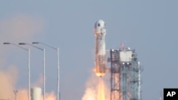 Raketa Nju Šepard, u kojoj se nalazio glumac Vilijam Šetner, poleće iz Van Horna u Teksasu 13. oktobra 2021.