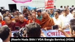 The Buddhist community protests violence against Rohingya Muslims in Myanmar’s Rakhine state, in Dhaka, Bangladesh, Sept. 11, 2017.