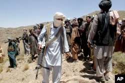 FILE - Taliban fighters are seen in Shindand district of Herat province, Afghanistan, May 27, 2016. According to U.S. military assessments, Taliban-led militants currently control or contest 44 percent of Afghan territory.