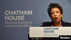 U.S. Attorney General Loretta Lynch speaks at a 'Countering Terrorism: A Global Perspective' event at Chatham House in London, Dec. 9, 2015. 