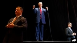 Republican presidential candidate Donald Trump arrives to speak at a rally in Las Vegas, Nevada, Oct. 30, 2016. New emails from his Democratic rival Hillary Clinton's time as secretary of state have given Trump's campaign an unexpected boost.