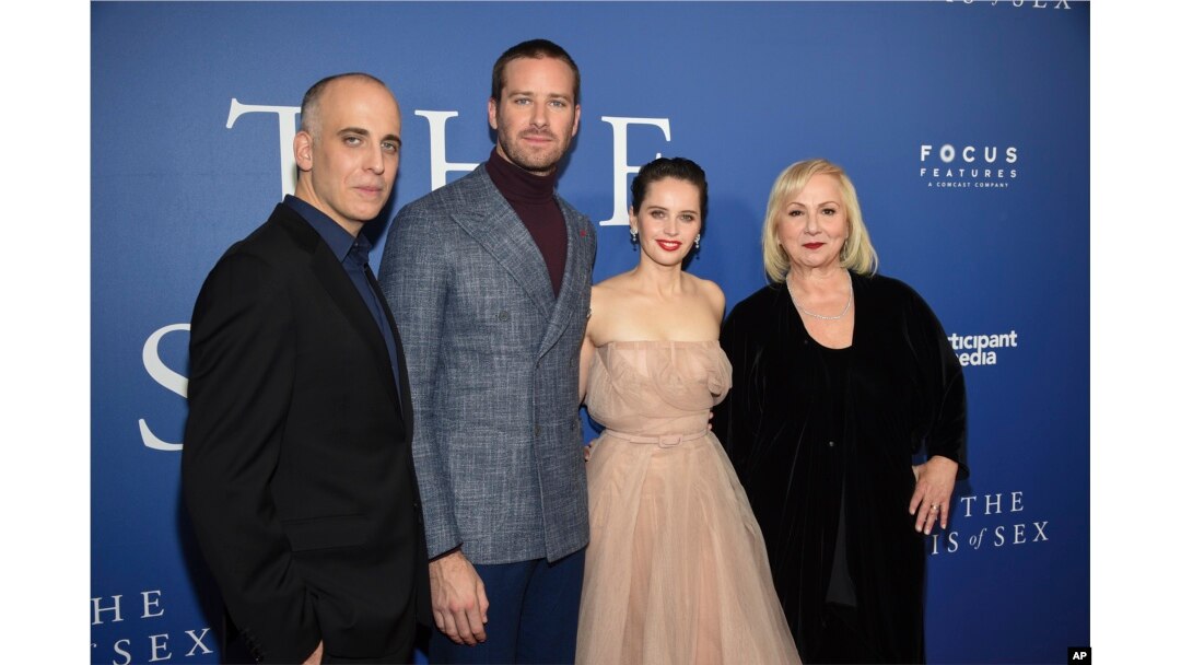 Screenwriter Daniel Stiepleman, left, actor Armie Hammer, actress Felicity Jones and director Mimi Leder pose together at a special screening of "On The Basis of Sex" at the Walter Reade Theater on Dec. 16, 2018, in New York.