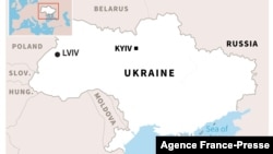 A map of Ukraine showing the location of Lviv.