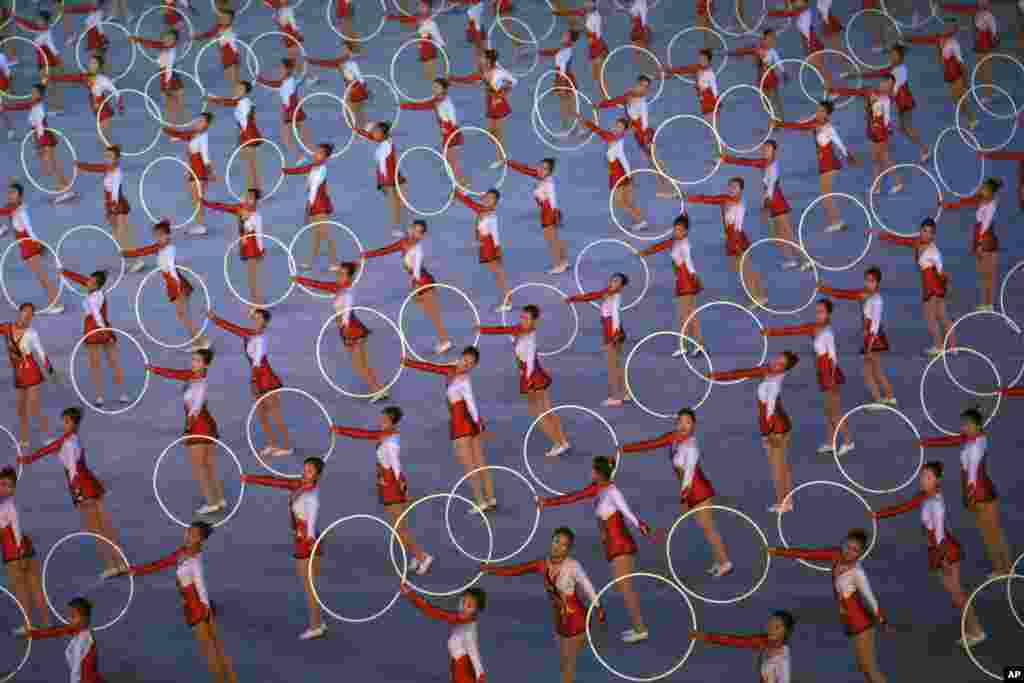 Dancers perform during &quot;The Glorious Country&quot; mass games at May Day Stadium in Pyongyang, North Korea.