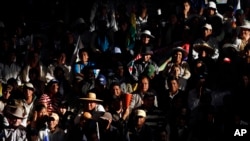 Supporters of Bolivia's President Evo Morales attend the welcoming ceremony for presidents in Cochabamba, Bolivia, July 4, 2013.