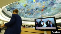 President of the Human Rights Commission of Saudi Arabia Bandar al Aiban attends the Universal Periodic Review of Saudi Arabia by the Human Rights Council at the United Nations in Geneva, Switzerland, November 5, 2018. 