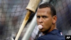 New York Yankees' Alex Rodriguez before the start of a baseball game against the Baltimore Orioles, May 8, 2009, in Baltimore. 