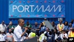 President Barack Obama speaks at the Port of Miami, Florida, March 29, 2013.