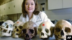 Dr. Lori Baker, a forensic scientist at Baylor University, seen here in this Aug. 29, 2003 file photo, launched a project to try to match unidentified remains found along the border.