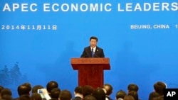 Kineski predsednik Ši Djinping govori na konferenciji za novinare na završetku Azijsko-pacifičkog ekonomskog samita, 11. novembra 2014. 