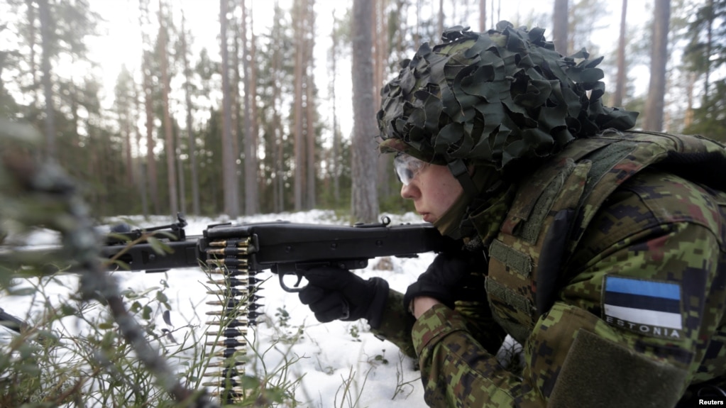 Солдат строкової служби естонської армії під час тактичних навчань на військовому полігоні біля міста Тапа, Естонія, 16 лютого 2017 року. Архівне фото REUTERS/Ints Kalnins 