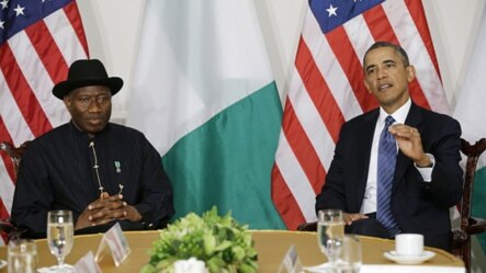 President Barack Obama meets with Nigerian President Goodluck Jonathan in New York, Sept. 23, 2013.