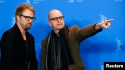 Director Steven Soderbergh and actor Joshua Leonard pose during a photocall to promote the movie Unsane at the 68th Berlinale International Film Festival in Berlin, Germany, Feb. 21, 2018.