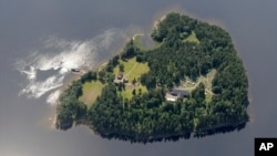 FILE - An aerial view of Utoya Island, Norway.
