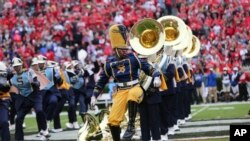 The Southern University marching band performs during a college football game in Georgia in 2015. (AP Photo/John Bazemore, File)
