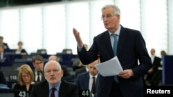 Le négociateur en chef de l'Union européenne pour le Brexit, Michel Barnier, au Parlement européen à Strasbourg, en France, le 16 janvier 2019.