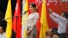 Burma's pro-democracy leader Aung San Suu Kyi delivers a speech calling for the amendment of the 2008 Constitution at a rally in Boseinman Stadium in Rangoon, May 17, 2014