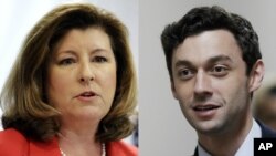 From left, Georgia congressional candidates Republican Karen Handel and Democrat Jon Ossoff.