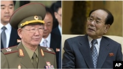 FILE - From left, Hwang Pyong So, vice marshall in the North Korean army and head of its General Political Bureau, and Kim Yong Nam, president of the Presidium of the Supreme People’s Assembly and the country’s nominal head of state.