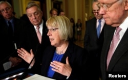 Senator Patty Murray (D-MD) speaks to reporters about Zika funding in the U.S. Capitol in Washington, May 17, 2016.