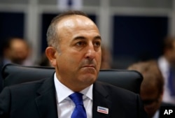 FILE - Turkish Foreign Minister Mevlut Cavusoglu attends the opening session of the OSCE Ministerial Council, in Belgrade, Serbia, Dec. 3, 2015.