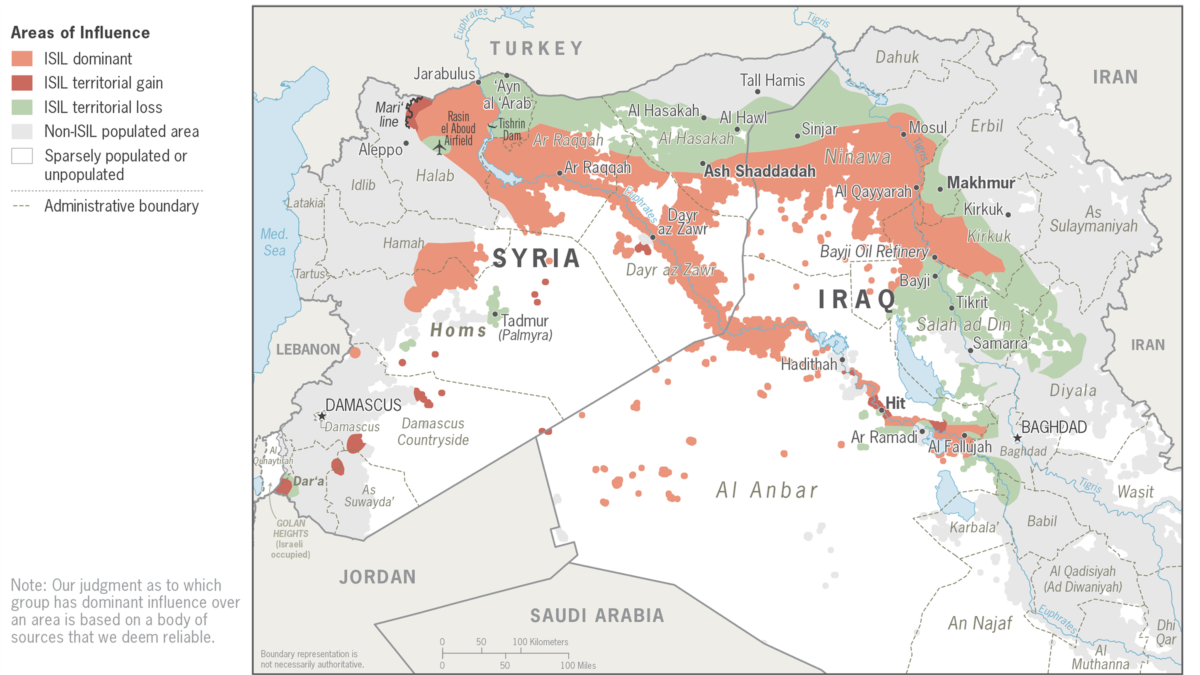 Islamic State Areas of Influence, 2014 vs. May 2017