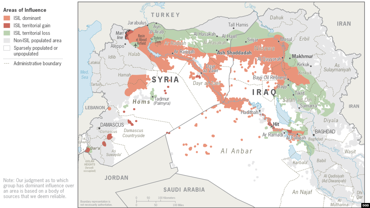 Islamic State Areas of Influence, 2014 vs. May 2017