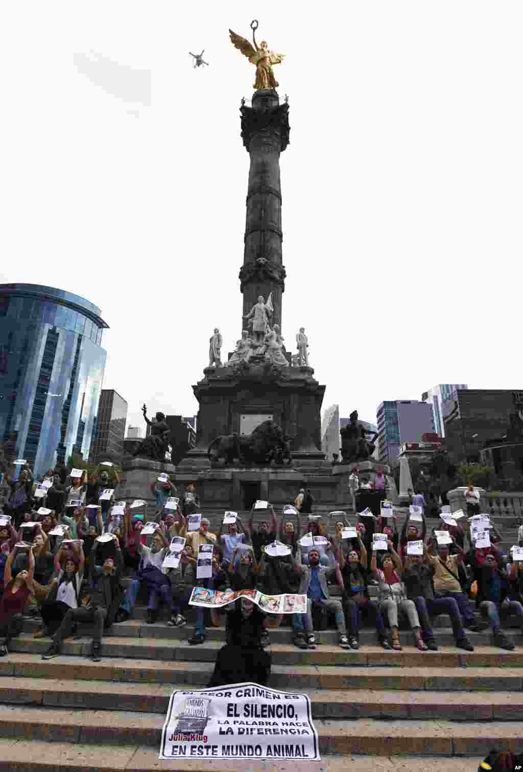 تظاهرات خبرنگار&zwnj;های مکزیکی&nbsp;برای جلب توجه به کشتن تعداد زیادی از همکار&zwnj;ان شان توسط باندهای قاچاقچی، در شهر مکزیکو سیتی. 