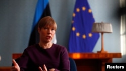 Президент Эстонии Керсти Кальюлайд дает интервью перед отъездом в США