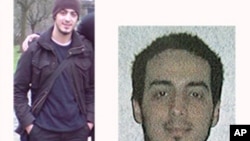 In this undated combination photo provided by the Belgian Federal Police in Brussels on Monday, March 21, 2016, suspect Najim Laachraoui is shown. 