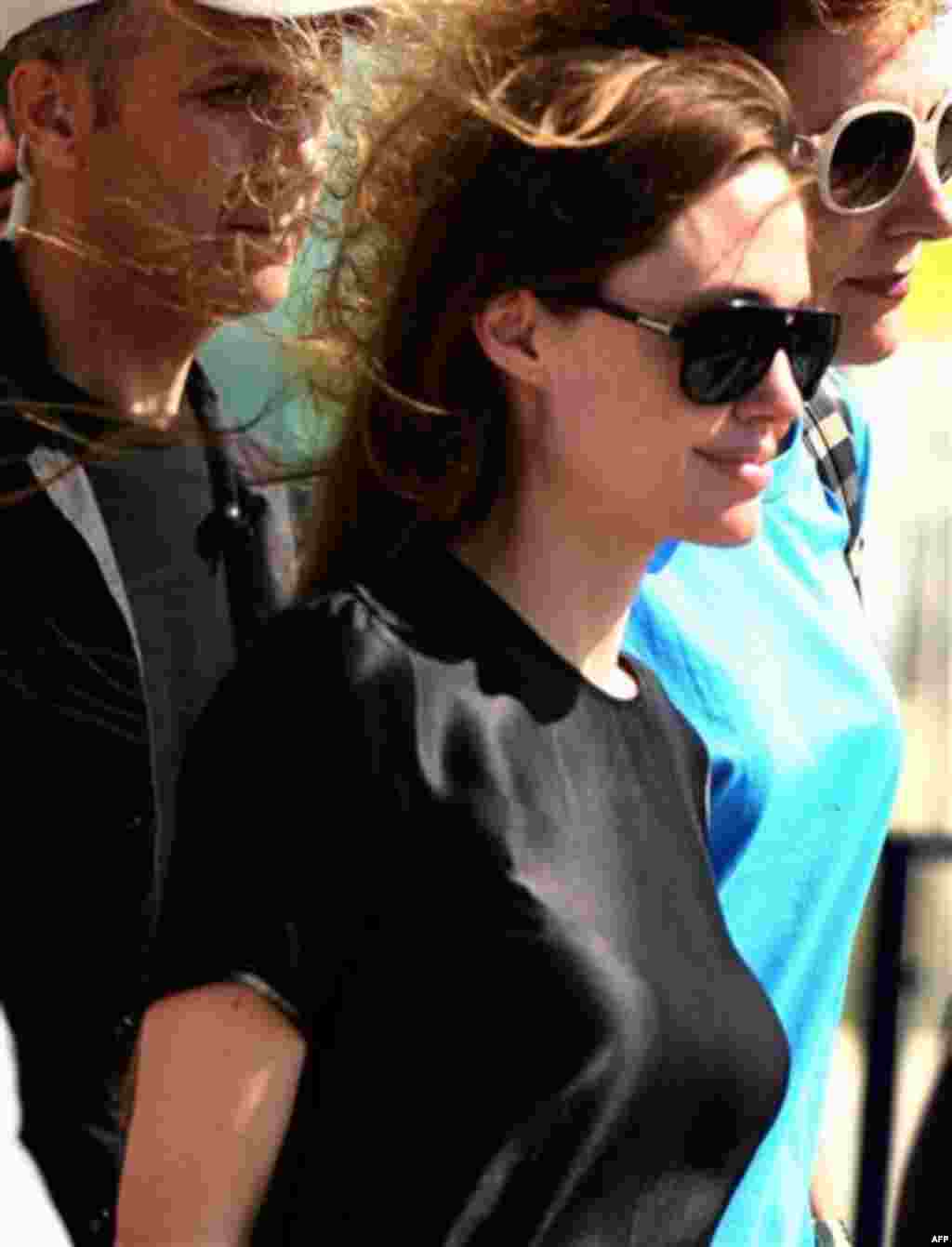 American actress and Goodwill Ambassador for the United Nations High Commissioner for Refugees (UNHCR) Angelina Jolie arrives at Hatay's airport in Turkey on Friday June 17, 2011. Jolie traveled to Turkey's border with Syria to meet some of the thousands