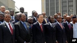 UN Secretary General, Ban Ki Moon with African Union heads of state and government at the AU summit in Ethiopia's capital, Addis Ababa. The Summit ends Monday.