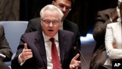 FILE - Russian Federation Ambassador Vitaly Churkin addresses the United Nations Security Council.
