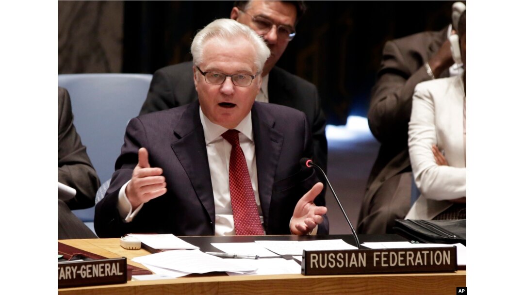 FILE - Russian Federation Ambassador Vitaly Churkin addresses the United Nations Security Council.